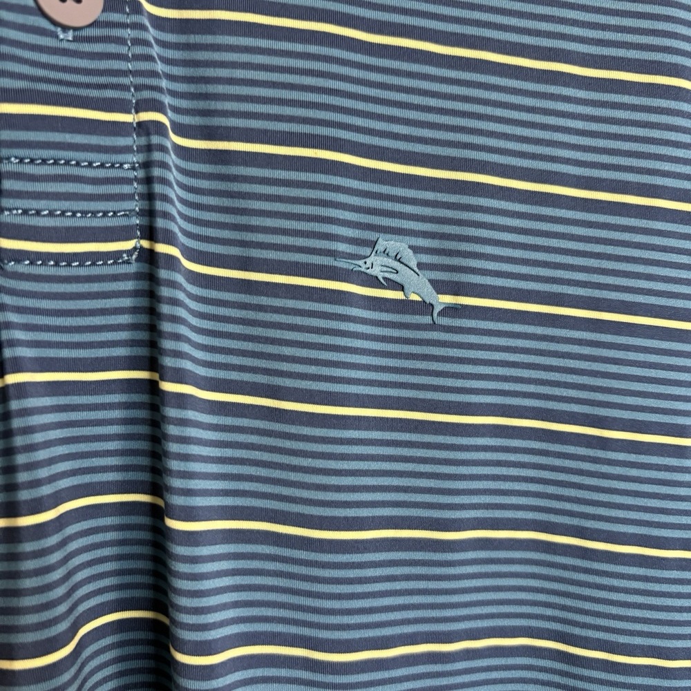 Tommy Bahama Shirt Mens Med Island Zone Blue Yellow Stripe Performance Golf Polo - Picture 5 of 7